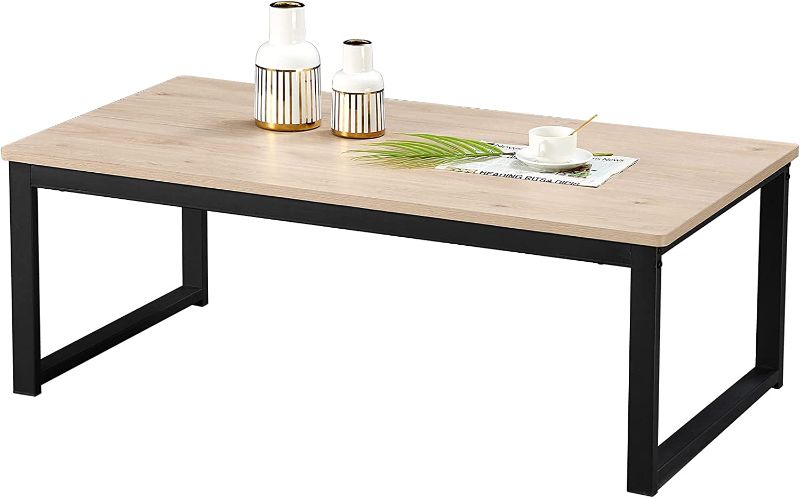 Photo 1 of Aingoo Coffee Table, Modern Style Table with Metal Frame Simple Rectangle Sofa Tea Table Small Square Coffee Table for Living Room Home Office Easy Assembly Oak
