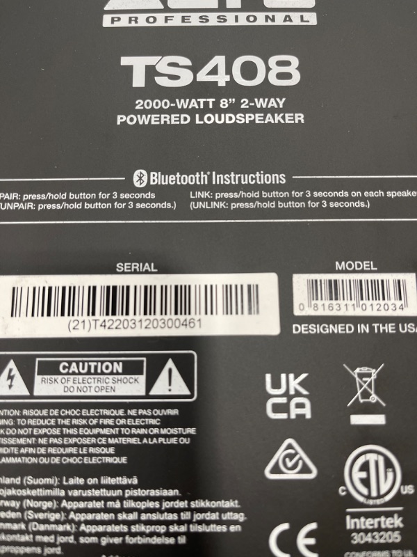 Photo 4 of Alto Professional TS408 - 2000W 8" Powered PA Speaker with 3 Channel Mixer, Bluetooth Streaming, Wireless Loudspeaker linking, DSP and Alto App New Model with Bluetooth 8" woofer