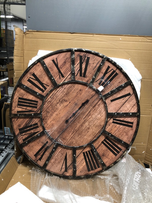 Photo 2 of 30" Rustic Wood Plank and Metal Frameless Farmhouse Wall Clock