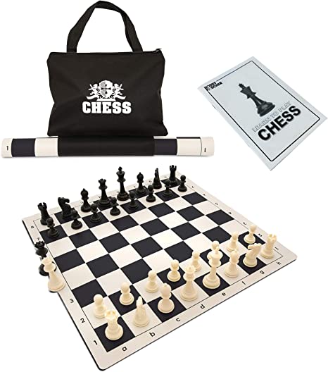 Photo 1 of Best Value Tournament Chess Set, 90% Plastic Filled Chess Pieces and Black Roll-up Vinyl Chess Board