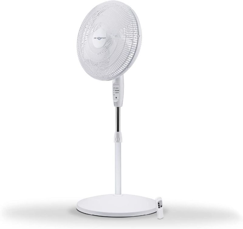 Photo 1 of Air Monster 16" Stand Fan With Remote Control, Remote Stand Fan Oscillating, 3 Speeds, Oscillation, Timer, Adjustable Height, Adjustable Tilt, White Quiet Pedestal Fan
