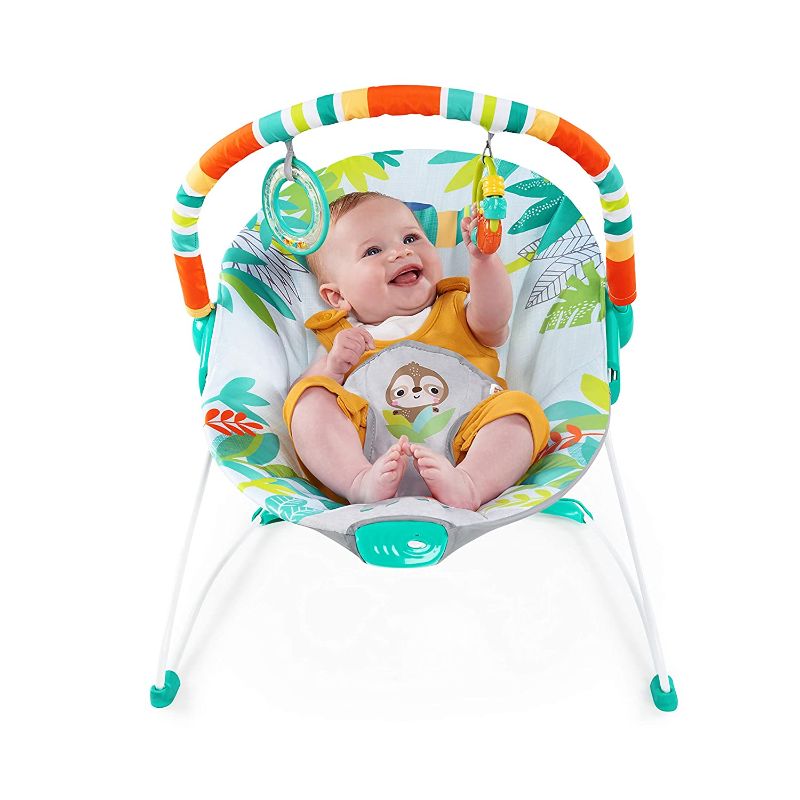 Photo 1 of Bright Starts Rainforest Vibes 3-Point Harness Vibrating Baby Bouncer with -Toy bar
