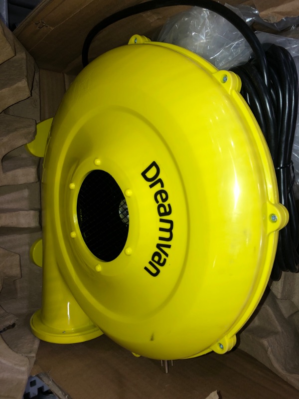 Photo 2 of Air Blower for Inflatables- Inflatable Blower- 748 Watt, 1HP Bounce House Blower for Jumper, Bouncy Castle Yellow Electric Air Pump Fan Commercial Blower
