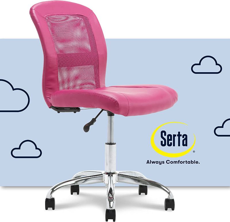 Photo 1 of Serta Essential Mesh Low-Back Computer Desk Task Chair with No Arms for Home Office or Conference Room, Faux Leather, Pink
