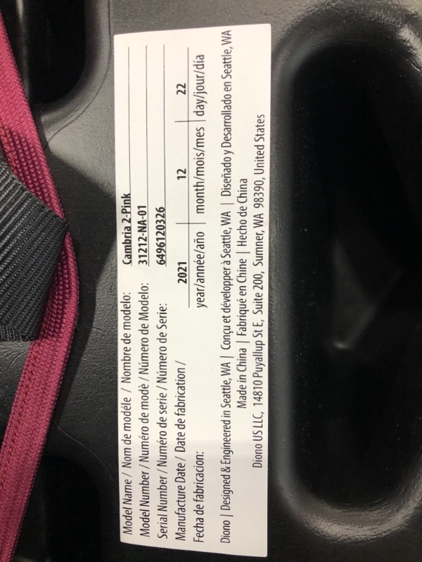 Photo 3 of Diono Cambria 2 XL, Dual Latch Connectors, 2-in-1 Belt Positioning Booster Seat, High-Back to Backless Booster with Space and Room to Grow, 8 Years 1 Booster Seat, Pink
