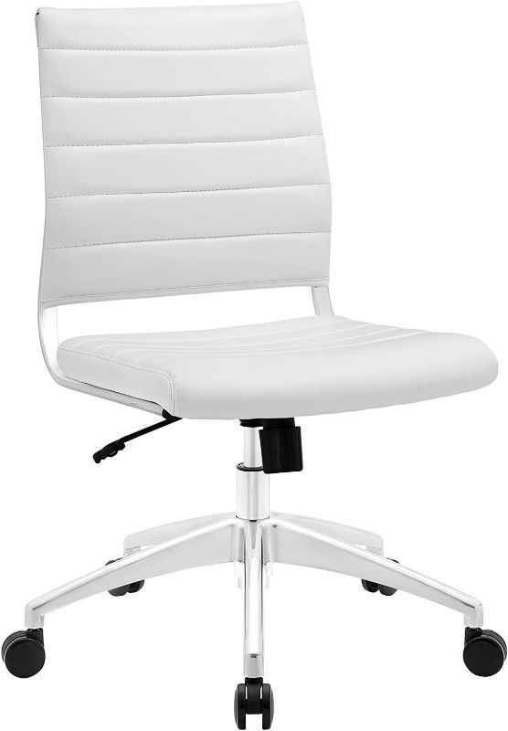 Photo 1 of Modway Jive Ribbed Armless Mid Back Swivel Conference Chair In White
