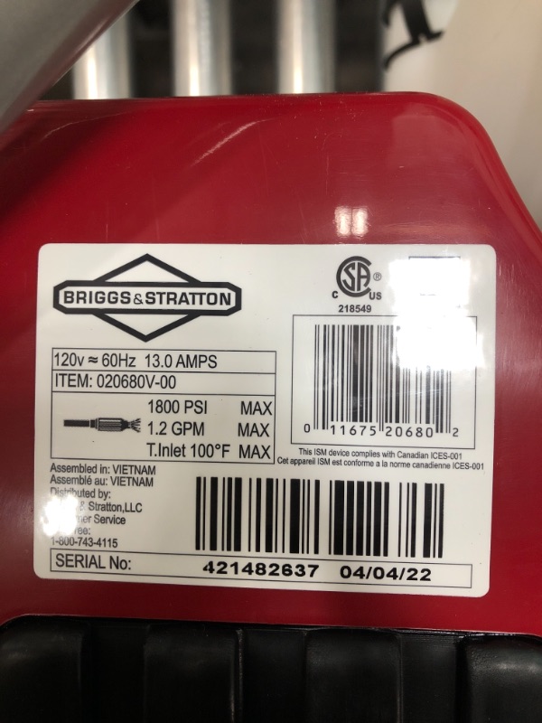 Photo 1 of Briggs & Stratton S2000P 2000 MAX PSI at 1.1 GPM Electric Pressure Washer with Power flow+ Technology, Detergent Tank, 25-Foot High-Pressure Hose, and 7-in-1 Nozzle
