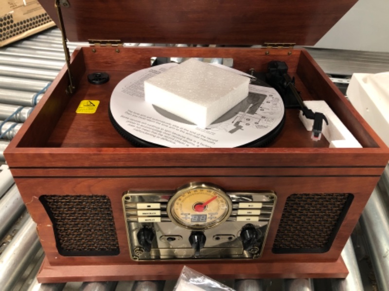 Photo 3 of Victrola Nostalgic 7-in-1 Bluetooth Record Player & Multimedia Center with Built-in Speakers - 3-Speed Turntable, CD & Cassette Player, AM/FM Radio, USB | Wireless Music Streaming | Mahogany
