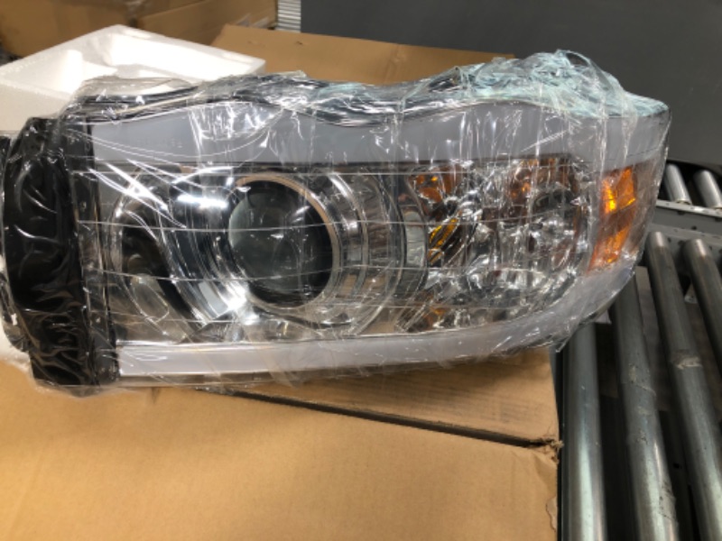 Photo 3 of 2002-2005 Dodge Ram 1500 / 2003-2005 Ram 2500 3500 LED Tube Projector Sequential Turn Signal Headlight Assembly w/ LED Strips Chrome Housing Clear Lens H7 Projector Amber Reflector - Bulbs Included
