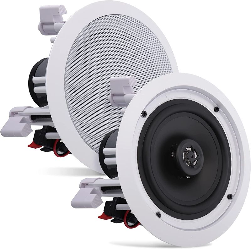 Photo 1 of Pyle Pair 6.5” Flush Mount In-wall In-ceiling 2-Way Home Speaker System Spring Loaded Quick Connections Dual Polypropylene Cone Polymer Tweeter Stereo Sound 200 Watts (PDIC1661RD) White
