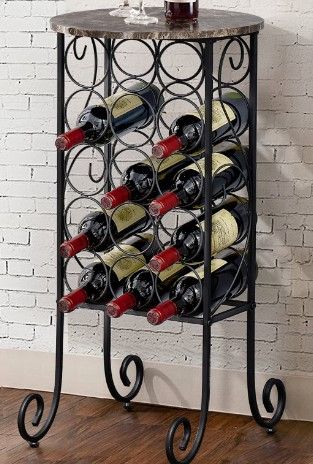 Photo 1 of 15 Bottle Floor Wine Bottle & Glass Rack in Black
