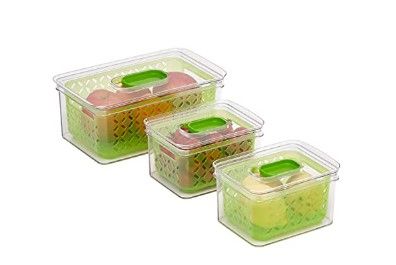 Photo 1 of Amazon Basics Set of 3 Produce Food Saving Containers with Vented Lids, BPA Free Plastic - 1 Large (4.3 Qt), 2 Medium (1.9 Qt)
