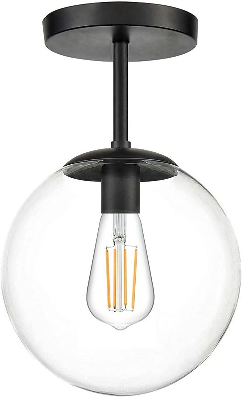 Photo 1 of Globe Semi Flush Mount Ceiling Light Clear Glass Globe Ceiling Light Matte Black Finish Contemporary Mid Century Modern Style Lighting Fixture Hallway Living Room Kitchen Bedroom Storage (Bulb Incl.)