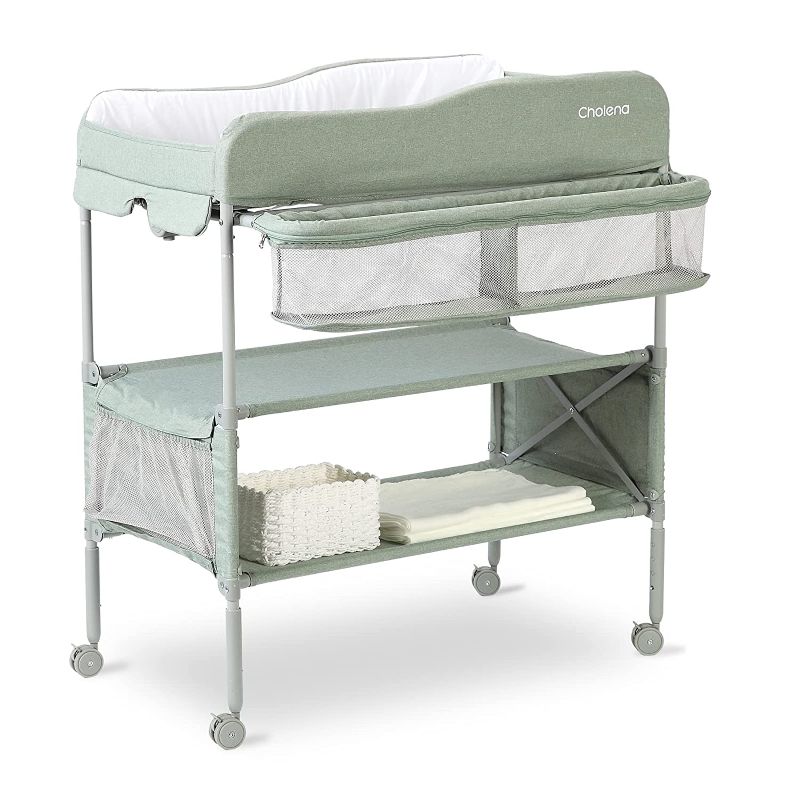 Photo 1 of Changing Table Baby Changing Station with Wheels, Portable Baby Changing Tables Water-Proof Changing Table Topper, Adjustable Diaper Changing Station Newborn Changing Essentials(Green)
