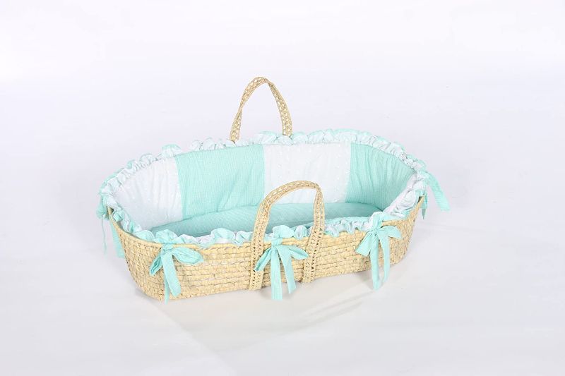 Photo 1 of Baby Doll Bedding Gingham Moses Basket, Mint
