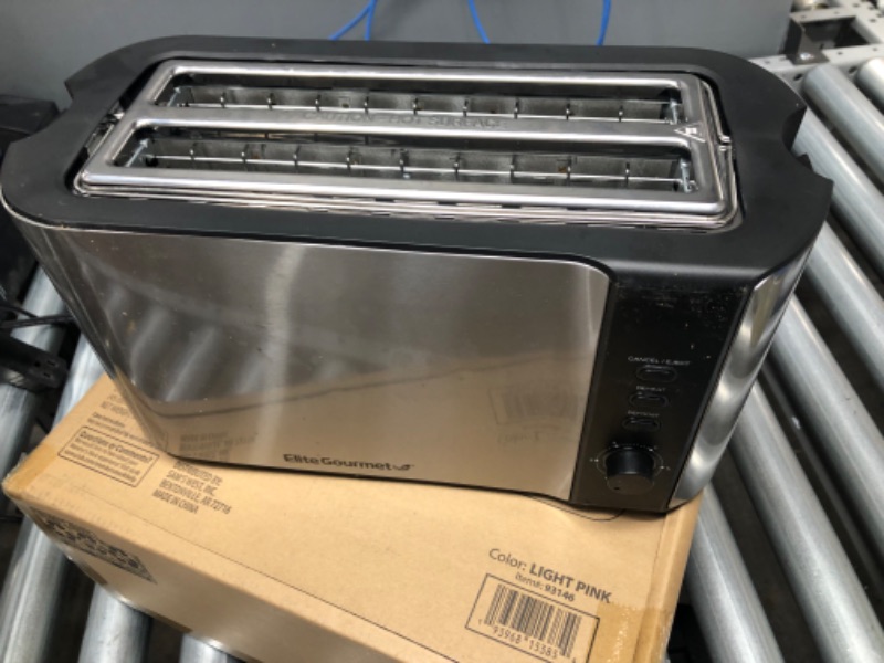 Photo 2 of Elite Gourmet ECT-3100# Long Slot 4 Slice Toaster, Reheat, 6 Toast Settings, Defrost, Cancel Functions, Built-in Warming Rack, Extra Wide Slots for Bagels Waffles, Stainless Steel & Black
