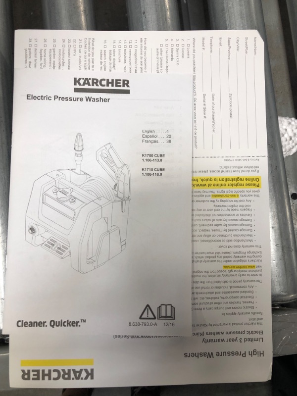 Photo 5 of **nonfunctional**
Karcher K1700 Cube Electric Pressure Washer 1700 PSI