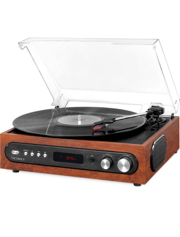 Photo 1 of Victrola All-in-1 Bluetooth Record Player with Built in Speakers and 3-Speed Turntable Mahogany (VTA-65-MAH)