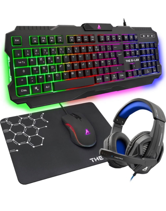 Photo 1 of G-LAB Combo Argon E - 4-in-1 Gaming Bundle - Backlit QWERTY Gamer Keyboard, 3200 DPI Gamer Mouse, Gaming Headset, Non-Slip Mouse Pad - PC PS4 PS5 Xbox One Gamer Pack