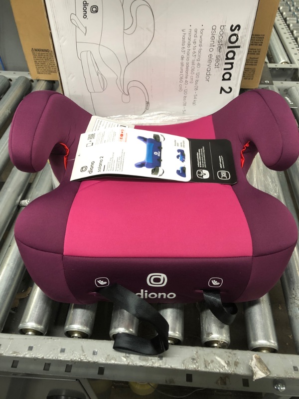 Photo 2 of Diono Solana 2 XL 2022, Dual Latch Connectors, Lightweight Backless Belt-Positioning Booster Car Seat, 8 Years 1 Booster Seat, Pink
