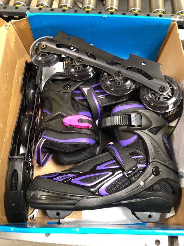 Photo 2 of 2PM SPORTS Vinal Girls Adjustable Flashing Inline Skates, All Wheels Light Up, Fun Illuminating Skates for Kids and Men- Azure Small - Violet & Magenta X-Large - Adult 