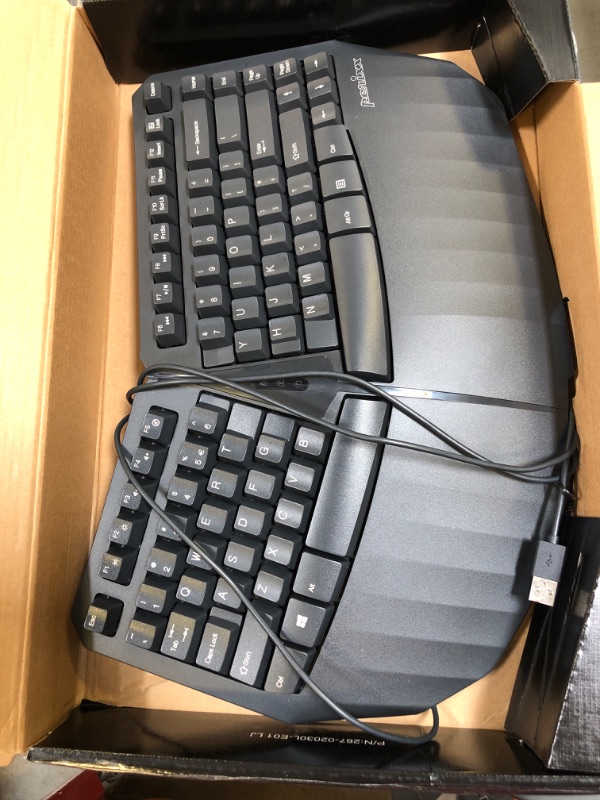Photo 2 of Perixx PERIBOARD-413B US, Wired USB Ergonomic Compact Split Keyboard - 15.75x10.83x2.17 inches TKL Design - Black - US English Black Wired