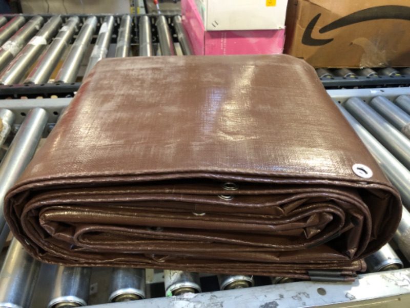 Photo 2 of 12' x 30' Super Heavy Duty 16 Mil Brown Poly Tarp Cover - Thick Waterproof, UV Resistant, Rip and Tear Proof Tarpaulin with Grommets and Reinforced Edges - by Xpose Safety