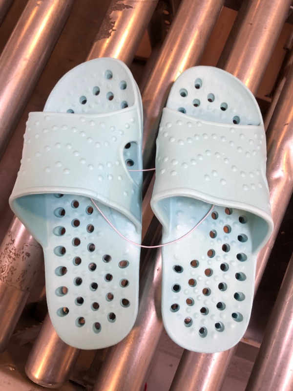 Photo 2 of shevalues Shower Shoes for Women Quick Drying Pool Slides Beach Sandals with Drain Holes 9.5-10.5 Women/8-9 Men Blue