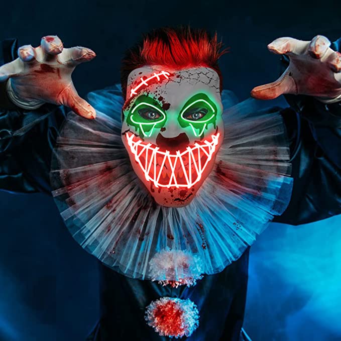 Photo 1 of Halloween LED Clown Mask for Aldults & Kid,EL Wire Scary Purge Mask for Cosplay Costume Party,Light up for Halloween Party