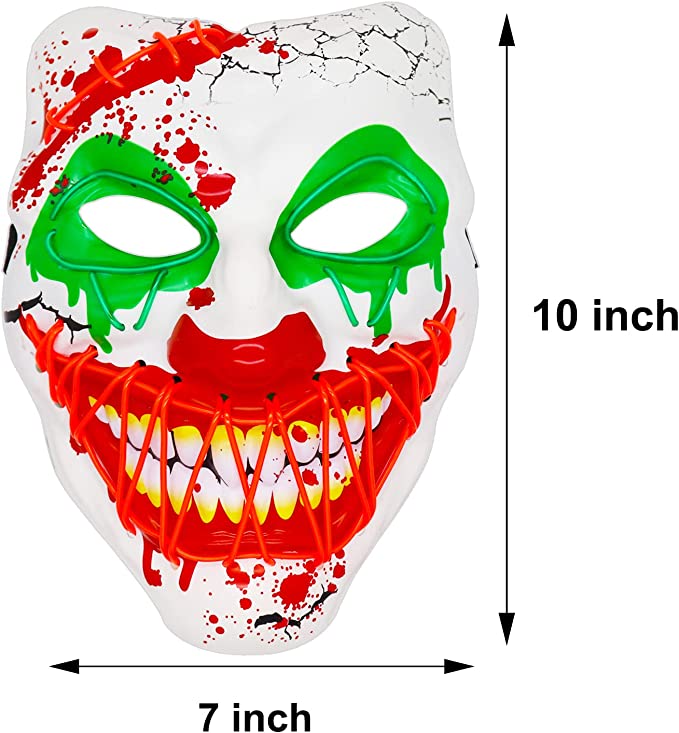 Photo 2 of Halloween LED Clown Mask for Aldults & Kid,EL Wire Scary Purge Mask for Cosplay Costume Party,Light up for Halloween Party