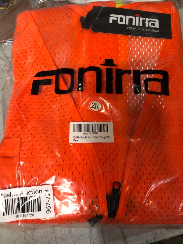 Photo 2 of FONIRRA 2pcs Hi Vis Safety Mesh Vest for Men ANSI Class 2 High Visibility Reflective Work Vest with Pockets and Zipper(Orange,2XL) XX-Large Orange_2pcs