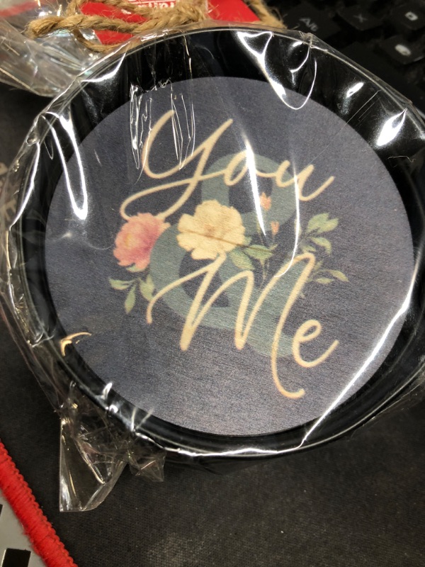 Photo 2 of You and Me Floral Blue 3.5 x 3.5 Wood and Metal Jar Lid Coasters Pack of 4