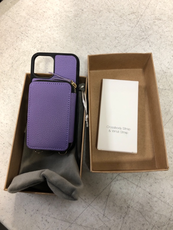 Photo 2 of ZVE iPhone 12 Pro Wallet Case with Magsafe Charging, iPhone 12 RFID Blocking Card Holder Leather Crossbody Magnetic Purse Cover Gift with Wrist Strap for iPhone 12/12 Pro, 6.1 inch-Light Purple
