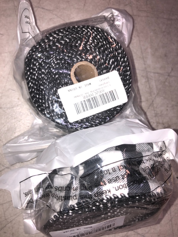 Photo 1 of 2 COUNT 6.3 cm Christmas Plaid Burlap Ribbon Gingham Wrapping Ribbon with Spool for Christmas Decoration Gift Wrapping Party Decoration (Black and White, 10 Meter Long)
