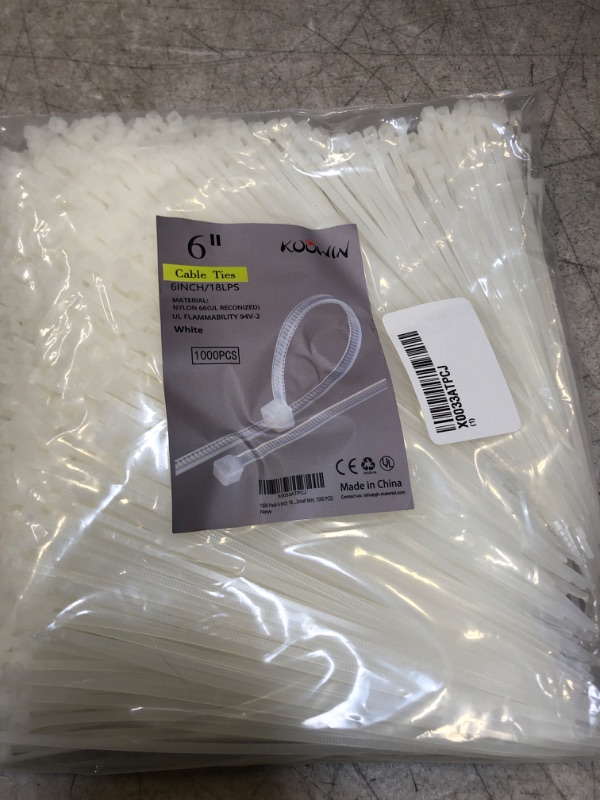 Photo 2 of 1000 Pack 6 Inch Bulk KOOWIN Nylon Plastic Cable Zip Ties Small Wire Wraps White 6 inch 18 lb (1000 pcs) White