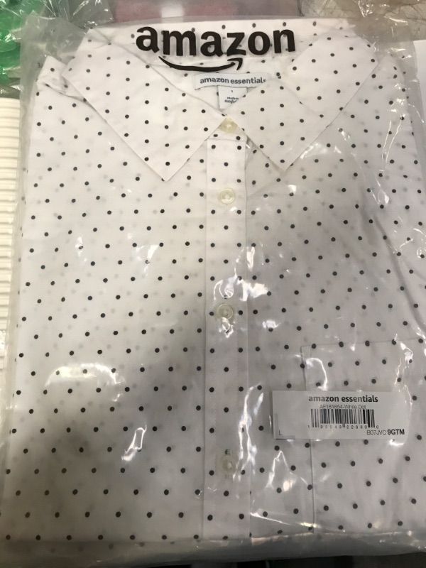 Photo 2 of Amazon Essentials Women's Classic-Fit Long-Sleeve Button-Down Poplin Shirt Large White, Dots