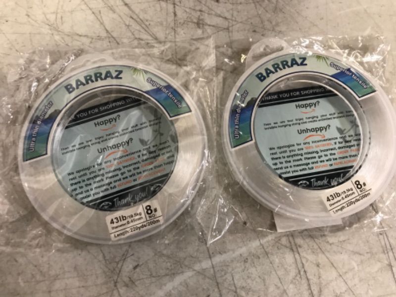 Photo 2 of 2  PACK--Barraz Fishing Line 656FT Stretchable & Durable Nylon String Invisible Fishing Wire Can Support up to 40 lbs Ideal for Fishing, Ornaments, Float Balloons & DIY Jewelry Making