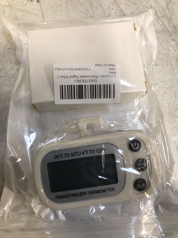 Photo 1 of 2 Pack Refrigerator Thermometer Digital Freezer Thermometer Waterproof Fridge Thermometer Temperature Monitor with Magnetic Back and Large LCD Display for Kitchen (Max Min Records, White) White 2pcs