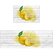 Photo 1 of Yellow Lomon Kitchen Rugs and Mats, Spring Fruit Washable Runner Rug Non-Skid Carpet Area Mat for Kitchen, Rustic Farmhouse Brown Wood Grain Indoor Rubber Backing Accent Throw Low Pile Floor Doormat