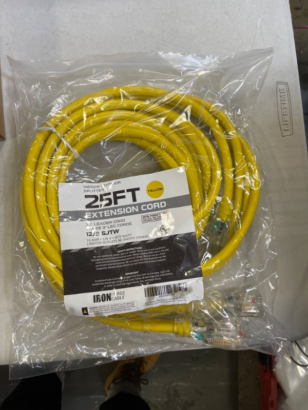 Photo 2 of 25 Ft Weatherproof 1 to 3 Outdoor Extension Cord Splitter - 12/3 SJTW [31 Ft Total Length] Heavy Duty Lighted End Yellow Power Cord Splitter with 3 Prong - Multi Outlet Christmas Light Decorations 25 Foot Splitter