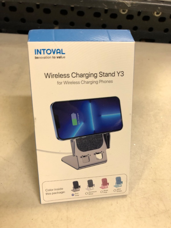 Photo 2 of Intoval Fast Wireless Charger Stand, for iPhone 14/14 Pro/14 Pro Max/13/12/SE/11/XS/XR/X Samsung Galaxy S22/S21/S20/S10/S9/S8/Note 20 Ultra/10/9 and Other Wireless Charging Phones(Y3,Grey)