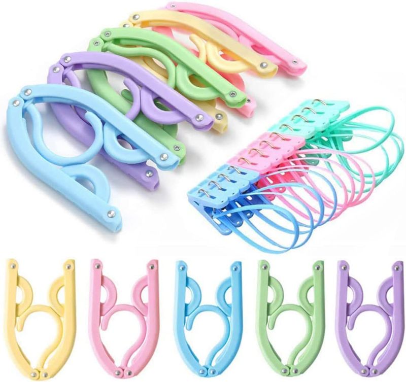 Photo 1 of 20 Pcs Travel Hangers with Clips- Portable Folding Clothes Hangers Travel Accessories Foldable Clothes Drying Rack for Travel  -- FACTORY SEALED --