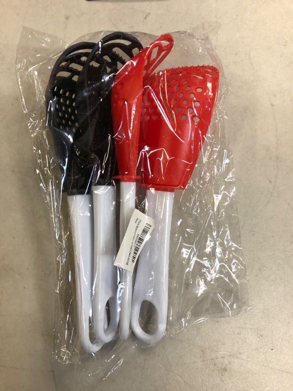 Photo 1 of 4 PCS Multifunctional Cooking Spoon, All Purpose Kitchen Tool Skimmer Scoop Colander Strainer Grater Masher, Food-Grade High Temperature Resistant Cooking Gadgets (2Red+2Black)
