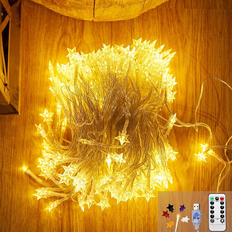 Photo 1 of White Christmas Lights Outdoor Fairy Lights Plug in USB Power Supply Waterproof Outdoor String Lights Indoor 66FT 200LED Curtain Lights Christmas Decorations Twinkle Lights 8 Modes Remote Control
