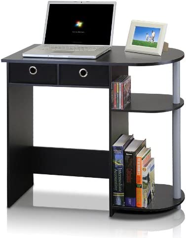 Photo 1 of Furinno Go Green Home Laptop Notebook Computer Desk/Table with 2 Drawer Bins, Black/Grey/Black
