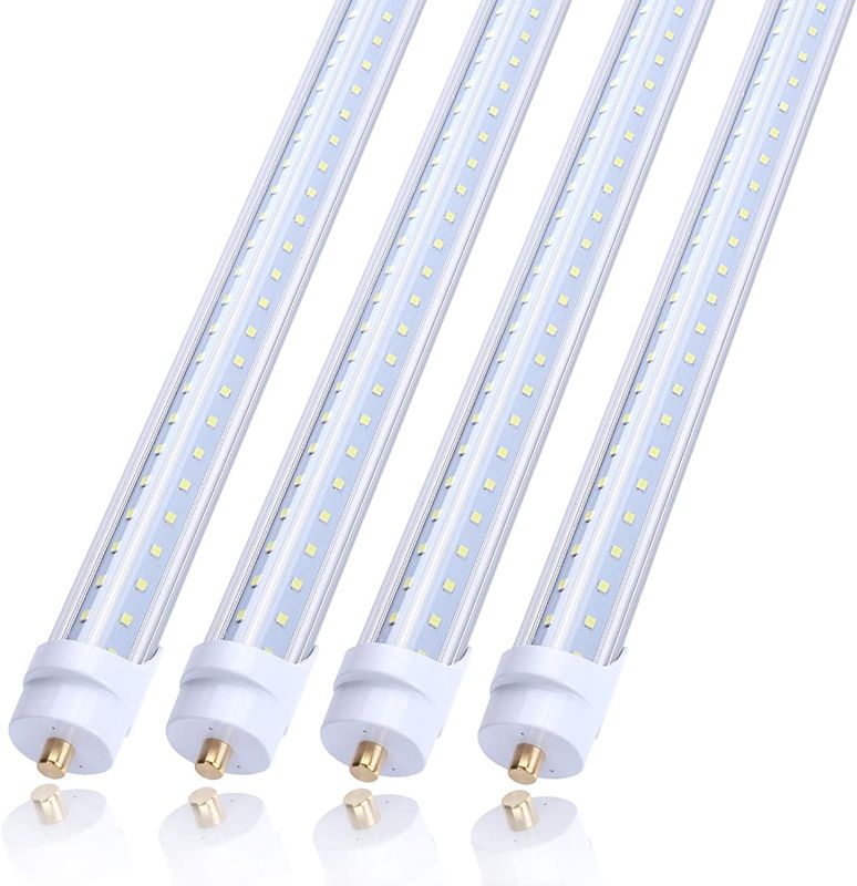 Photo 1 of JOMITOP T8 V Shaped 8FT LED Tube Light 65W 270 Degree Single Pin FA8 Base, 7800LM, 5000K Daylight White, 8 Foot Double Side (150W LED Fluorescent Bulbs Replacement),Dual-Ended Power AC 85-277V 4 Pack
