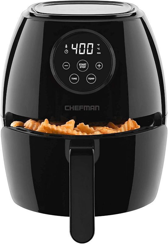 Photo 1 of CHEFMAN Small Air Fryer Healthy Cooking, Nonstick, User Friendly and Digital Touch Screen, w/ 60 Minute Timer & Auto Shutoff, Dishwasher Safe Basket, BPA-Free, Glossy Black, 3.7 Qt.

