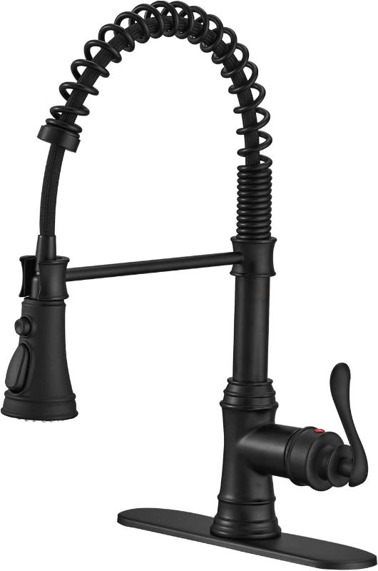 Photo 1 of 
BWE Kitchen Sink Faucet with Deck Plate Matte Black with Pull Down Sprayer 3 Spray Modes Single Handle Singe Lever High Arc Kitchen Faucet Lead-Free...