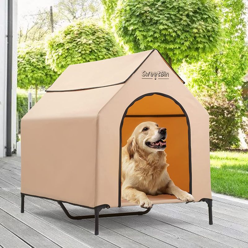 Photo 1 of 
SweetBin 3 Size Steel Frame Elevated Dog House Pet Shelter with Waterproof Cover & Door for Small Medium Dogs, Dog Shelter with Air Vents, Dog Cot Can...