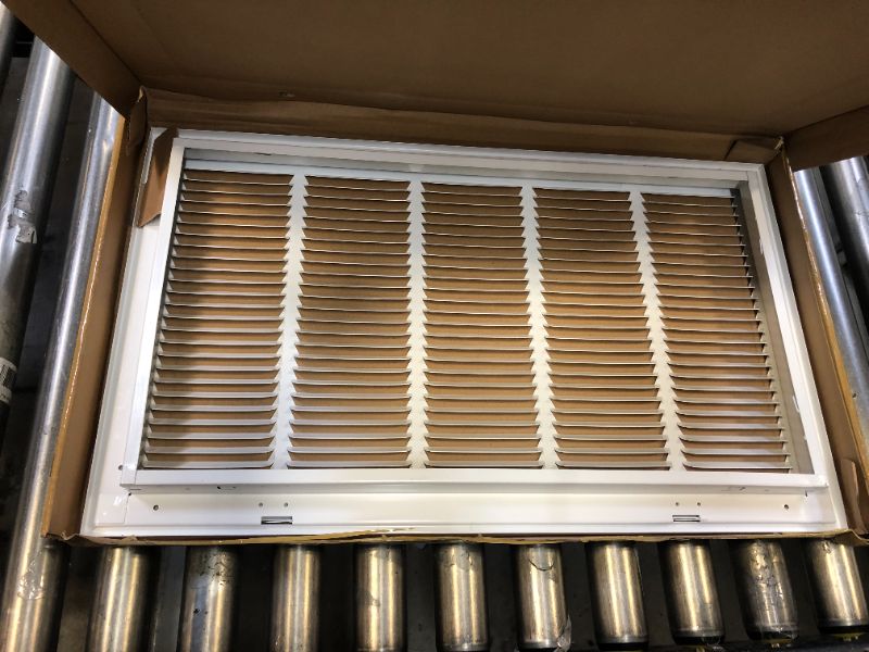Photo 2 of 10" X 10" Steel Return Air Filter Grille for 1" Filter - Fixed Hinged - Ceiling Recommended - HVAC DUCT COVER - Flat" Stamped Face - White [Outer Dimensions: 12.5 X 11.75] 10 X 10